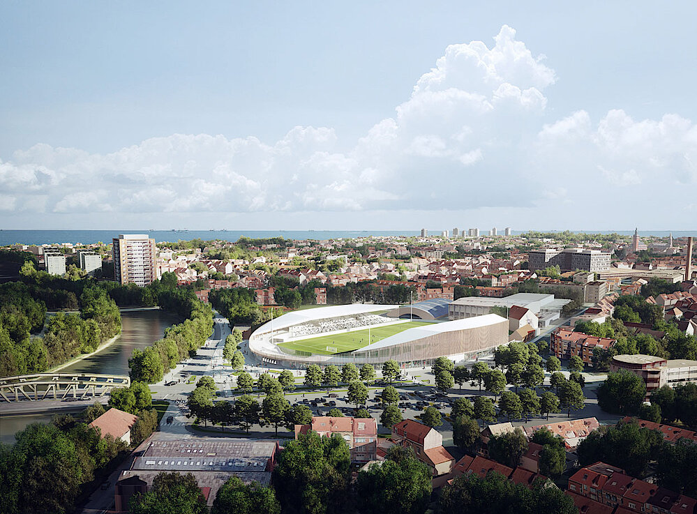 Vue d'ensemble du nouveau stade Tribut...
