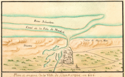 Plan aquarellé de Dunkerque en 646
